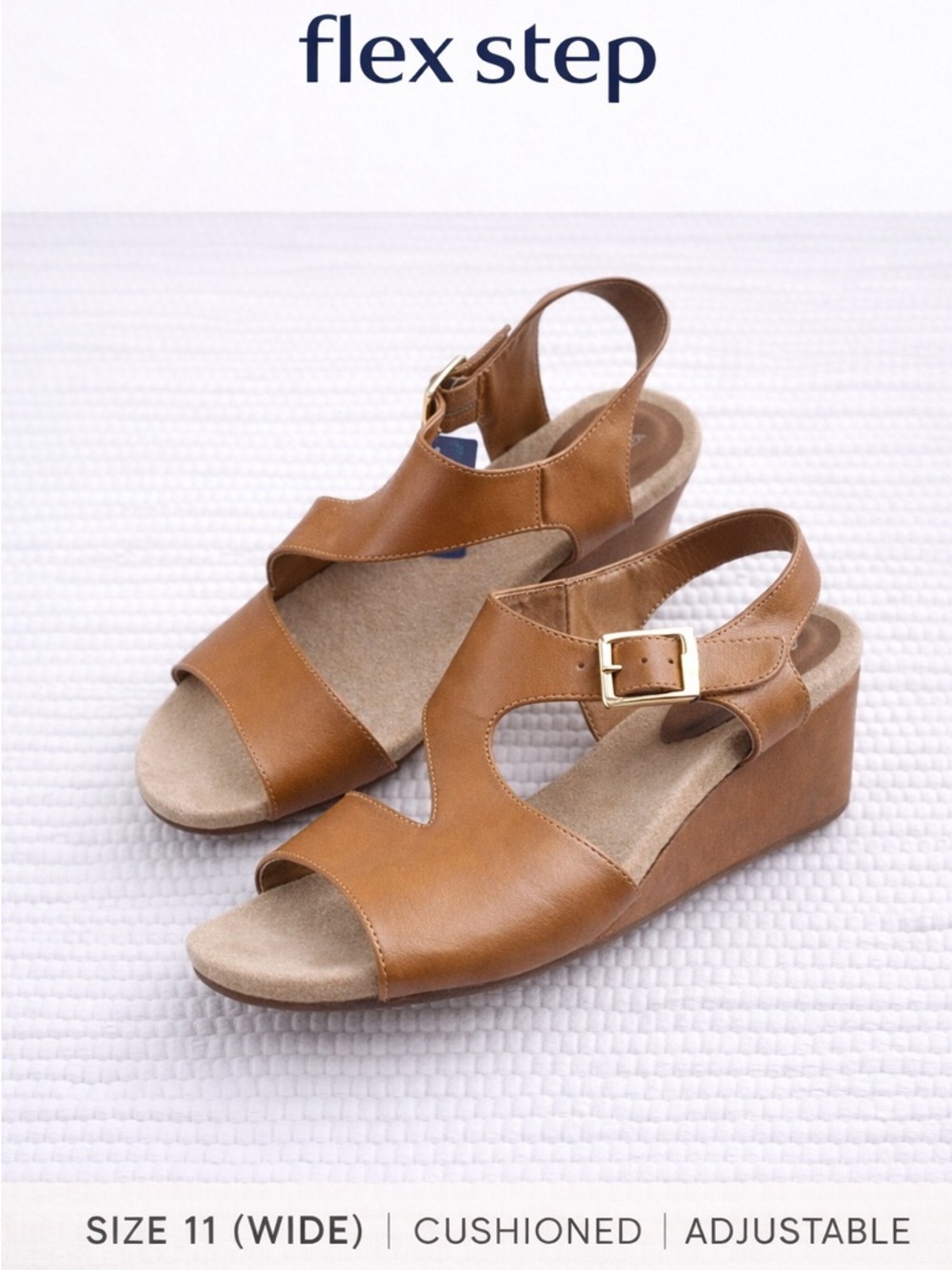 Flex Step Tan Comfort Sandals Buckle Strap Wide 11 Casual Summer
